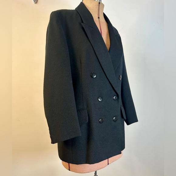 Vintage JH Collectibles Petites Double-Breasted Wool Blazer Black Size 4P - Picture 3 of 13